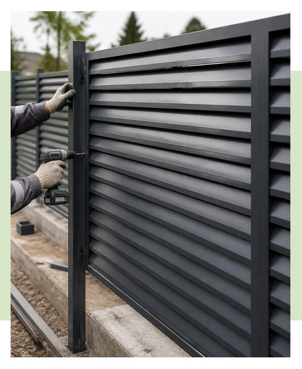 Металлический забор жалюзи под ключ для участка в Осинниках
